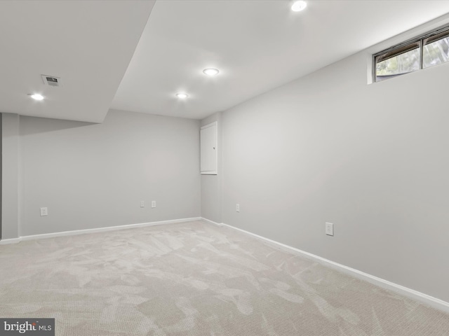 2607 Nisqually Ct, Silver Spring, MD 20906 - basement with light colored carpet, visible vents, recessed lighting, and baseboards
