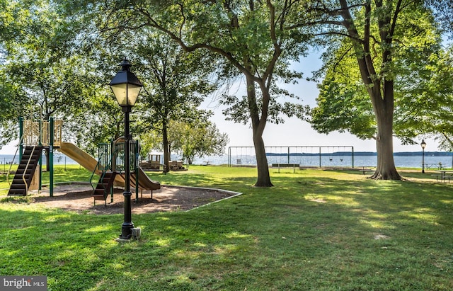 213 S Morris St, Oxford, MD 21654 - exterior space featuring a water view, a yard, and playground community