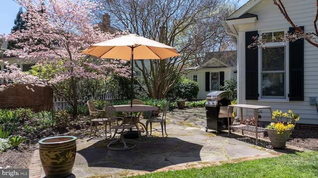 213 S Morris St, Oxford, MD 21654 - view of patio featuring a grill and outdoor dining space