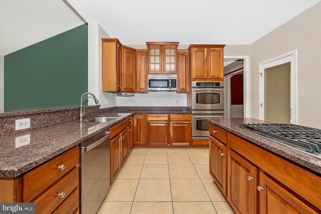 430 Timbermill Run, Emmitsburg, MD 21727 - kitchen with a sink, appliances with stainless steel finishes, brown cabinetry, and dark stone counters