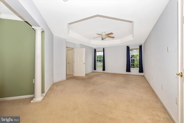 430 Timbermill Run, Emmitsburg, MD 21727 - unfurnished room featuring a raised ceiling, light carpet, a ceiling fan, decorative columns, and baseboards