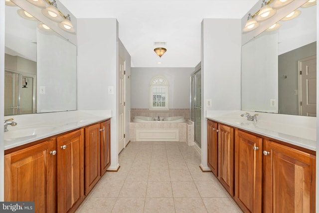 430 Timbermill Run, Emmitsburg, MD 21727 - bathroom featuring tile patterned flooring, a stall shower, a garden tub, and two vanities
