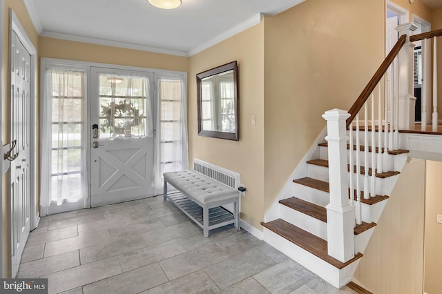 2609 Turf Valley Rd, Ellicott City, MD 21042 - foyer entrance featuring stairs, crown molding, and baseboards