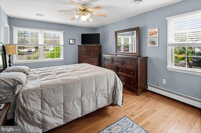 13 Morningside Dr, Pennington, NJ 08534 - bedroom with light wood-style floors, a baseboard radiator, and ceiling fan