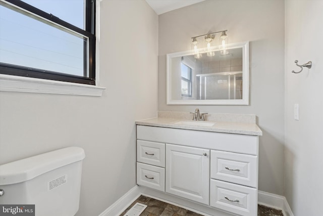 102 Orchard Ct, Royersford, PA 19468 - full bathroom with toilet, baseboards, vanity, and an enclosed shower