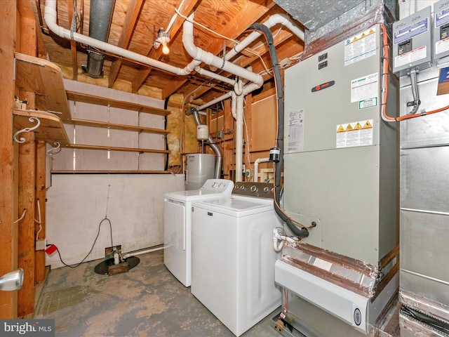 7250 Single Wheel Path, Columbia, MD 21046 - laundry area with washing machine and dryer, water heater, and heating unit