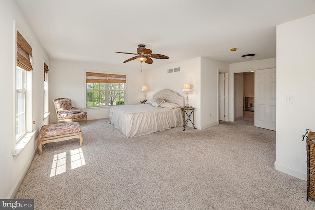 1901 Roxbury Ct, Mechanicsburg, PA 17055 - bedroom featuring baseboards, visible vents, ceiling fan, and light colored carpet