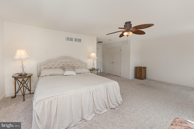 1901 Roxbury Ct, Mechanicsburg, PA 17055 - bedroom featuring carpet flooring, a ceiling fan, visible vents, and a closet