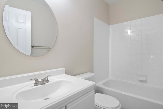 full bathroom featuring vanity,  shower combination, and toilet