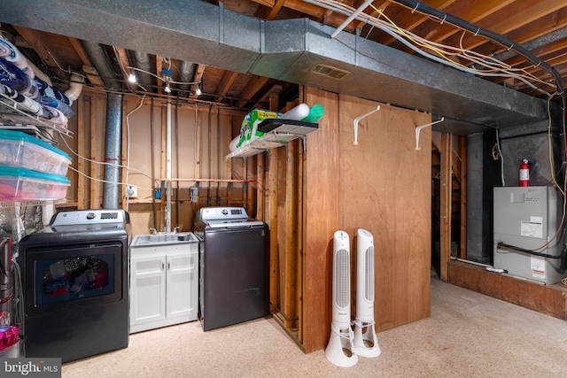 1276 Courtney Ln, Belcamp, MD 21017 - unfinished below grade area with independent washer and dryer, a sink, and heating unit