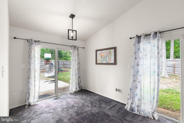 1276 Courtney Ln, Belcamp, MD 21017 - unfurnished dining area with vaulted ceiling, carpet, and baseboards