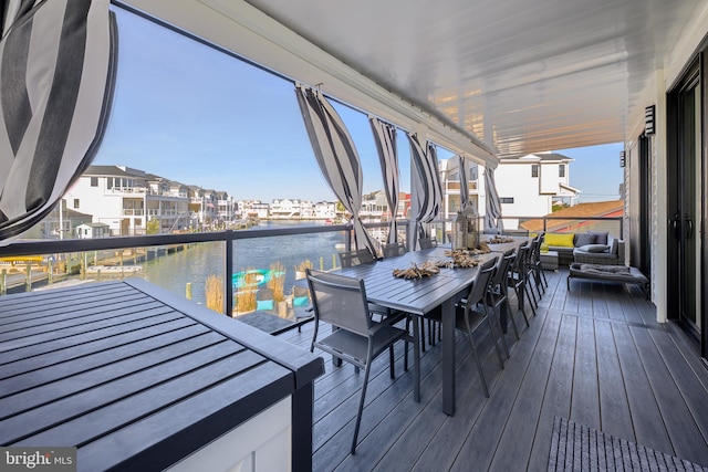 1181 Jennifer Ln, Manahawkin, NJ 08050 - wooden terrace featuring a water view and outdoor dining area