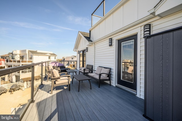 1181 Jennifer Ln, Manahawkin, NJ 08050 - wooden terrace with outdoor lounge area and a residential view