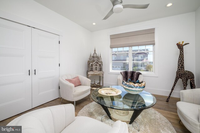 1181 Jennifer Ln, Manahawkin, NJ 08050 - living area featuring baseboards, a ceiling fan, recessed lighting, and wood finished floors