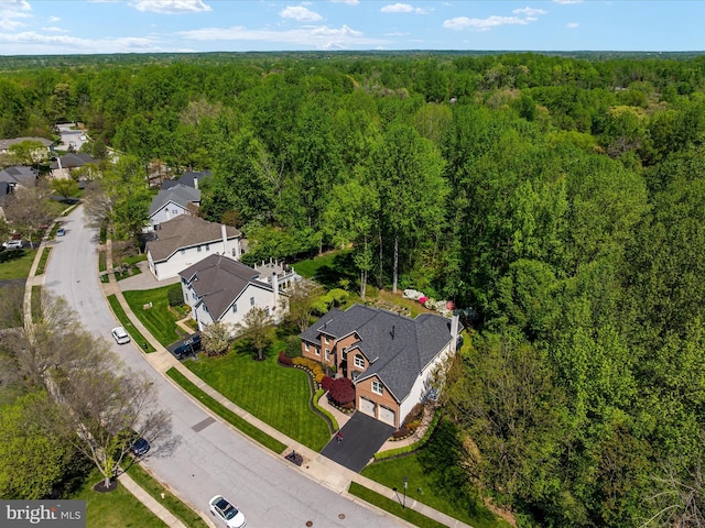 bird's eye view with a residential view and a forest view
