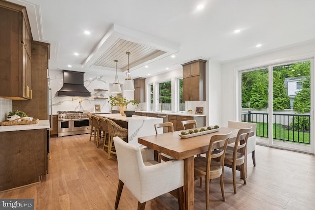 38 Birchall Dr, Haddonfield, NJ 08033 - dining space with plenty of natural light, light wood-type flooring, a tray ceiling, and recessed lighting