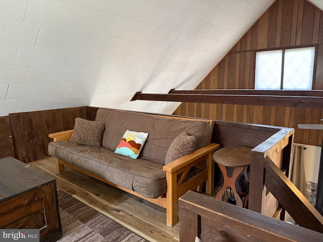 437 Orono Dr, Pocono Lake, PA 18347 - living area with wood walls and vaulted ceiling