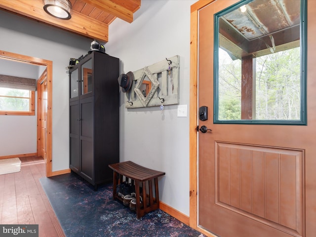 4437 Stonewall Jackson Hwy, Bentonville, VA 22610 - mudroom with hardwood / wood-style flooring, beam ceiling, and baseboards