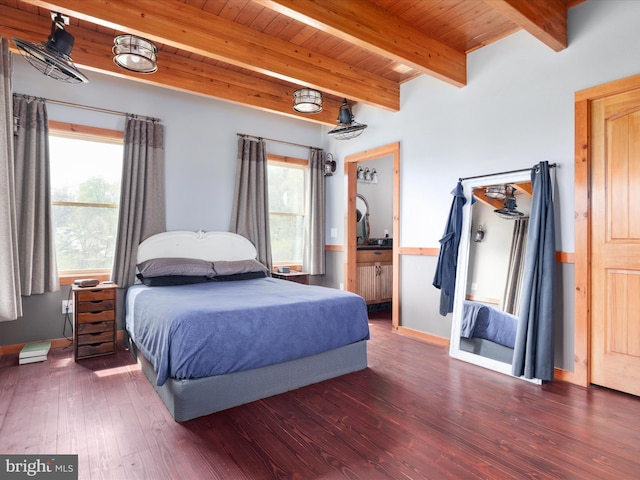 4437 Stonewall Jackson Hwy, Bentonville, VA 22610 - bedroom featuring wood-type flooring, wooden ceiling, and beamed ceiling
