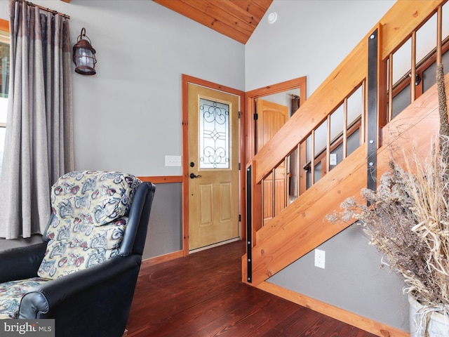 4437 Stonewall Jackson Hwy, Bentonville, VA 22610 - entryway with wood-type flooring, lofted ceiling, baseboards, and stairs