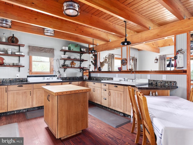 4437 Stonewall Jackson Hwy, Bentonville, VA 22610 - kitchen with light brown cabinets, wood counters, and open shelves