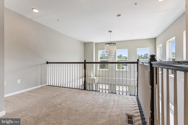 543 Leftwich Ln, Annapolis, MD 21401 - carpeted empty room with a chandelier, baseboards, a pendent fire sprinkler, a smoke detector, and recessed lighting