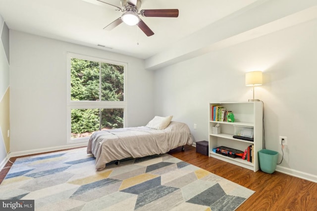 5608 Bismach Dr Unit 103, Alexandria, VA 22312 - bedroom featuring baseboards, wood finished floors, visible vents, and a ceiling fan