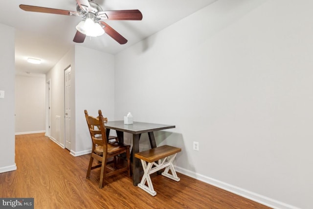5608 Bismach Dr Unit 103, Alexandria, VA 22312 - dining room featuring baseboards, a ceiling fan, and wood finished floors
