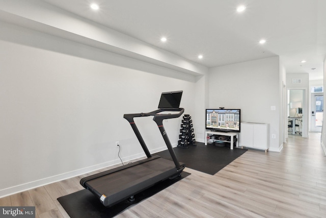7828 Yona Ct, Glen Burnie, MD 21060 - exercise room featuring recessed lighting, wood finished floors, and baseboards