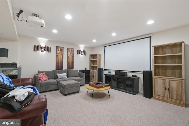carpeted home theater with recessed lighting