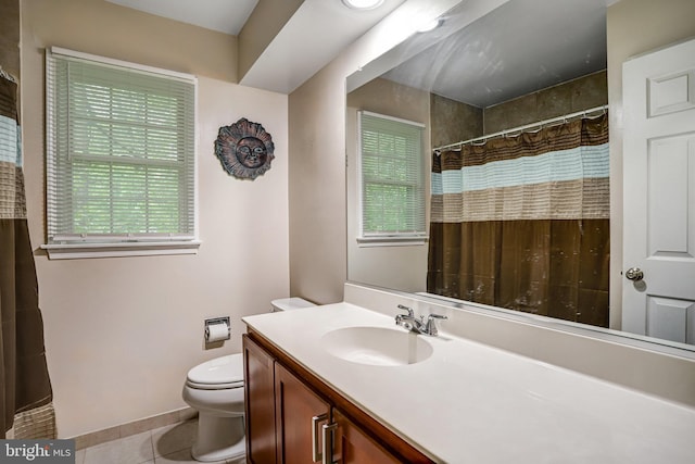 4985 Tall Oaks Dr, Monrovia, MD 21770 - full bathroom with toilet, a shower with shower curtain, tile patterned floors, baseboards, and vanity