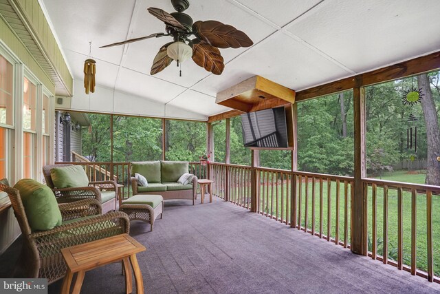 4985 Tall Oaks Dr, Monrovia, MD 21770 - sunroom with an outdoor hangout area and a ceiling fan