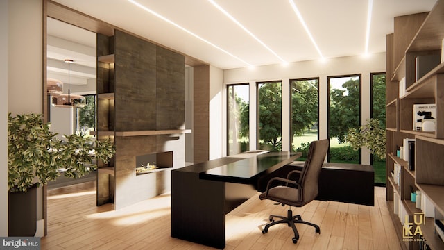 office area with light wood-type flooring