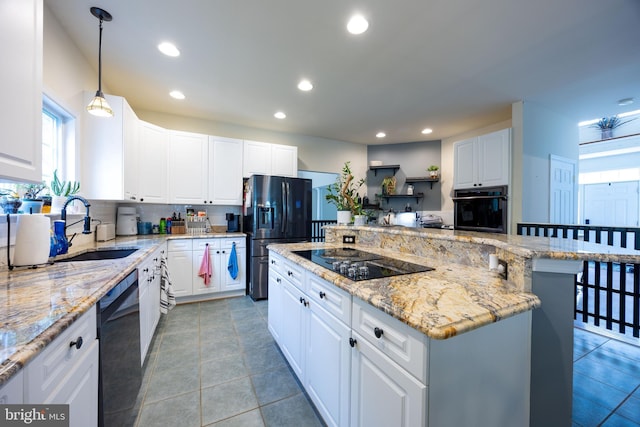 350 Rotterham Dr, Hedgesville, WV 25427 - kitchen with tasteful backsplash, a sink, a kitchen island, black appliances, and recessed lighting