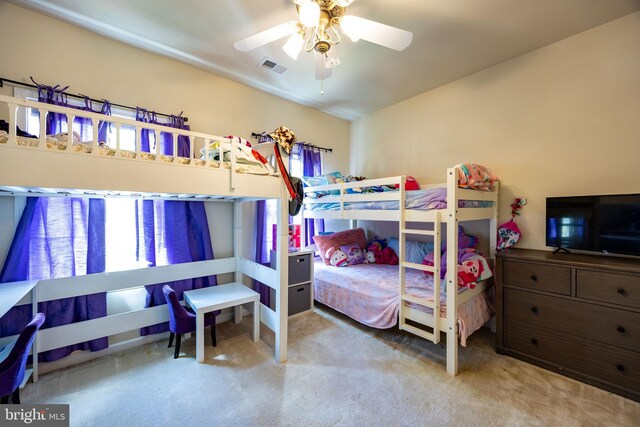 350 Rotterham Dr, Hedgesville, WV 25427 - bedroom featuring a ceiling fan, carpet flooring, and visible vents
