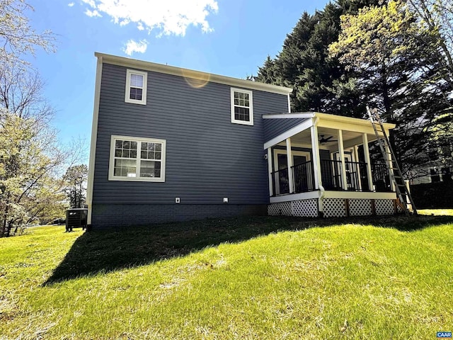 276 Rustling Oaks Way, Ruckersville, VA 22968 - back of property with a lawn, cooling unit, and ceiling fan