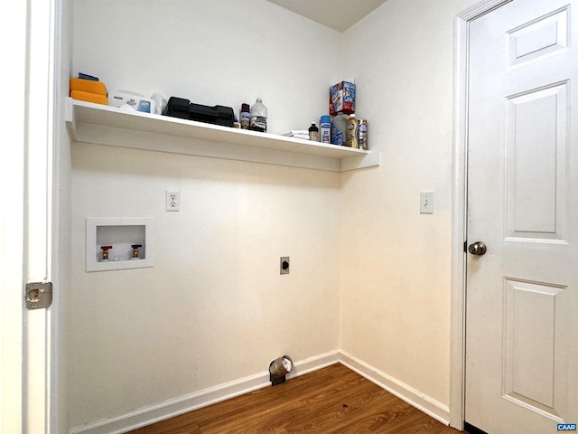 276 Rustling Oaks Way, Ruckersville, VA 22968 - clothes washing area featuring dark wood-style floors, hookup for a washing machine, electric dryer hookup, baseboards, and laundry area