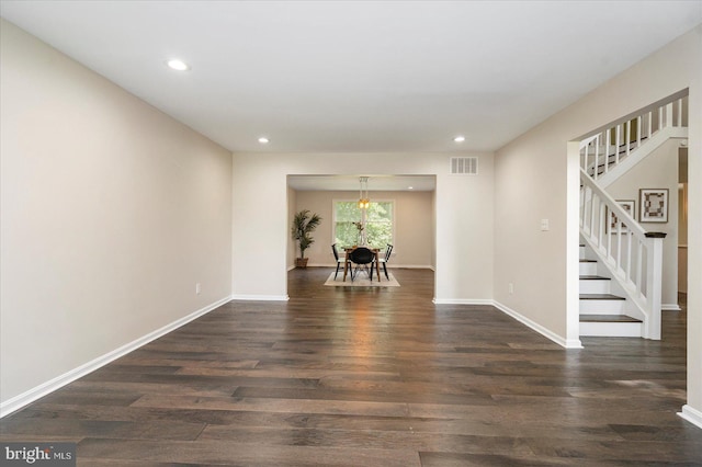 4 Brian Daniel Ct, Reisterstown, MD 21136 - unfurnished room with recessed lighting, dark wood-style flooring, stairs, and a chandelier