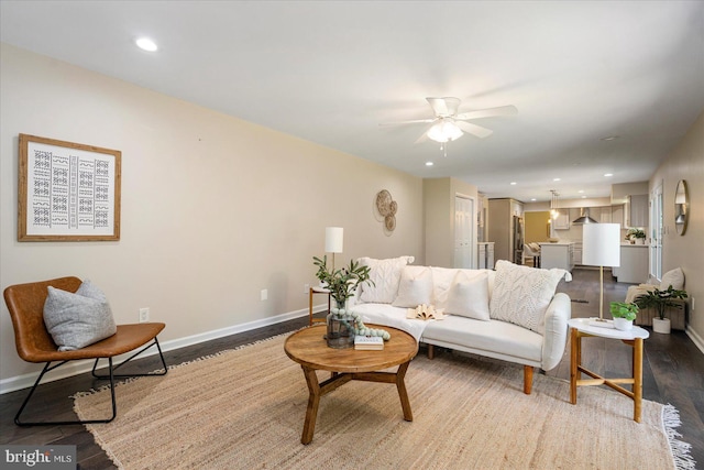 4 Brian Daniel Ct, Reisterstown, MD 21136 - living area featuring a ceiling fan, dark wood-type flooring, and recessed lighting