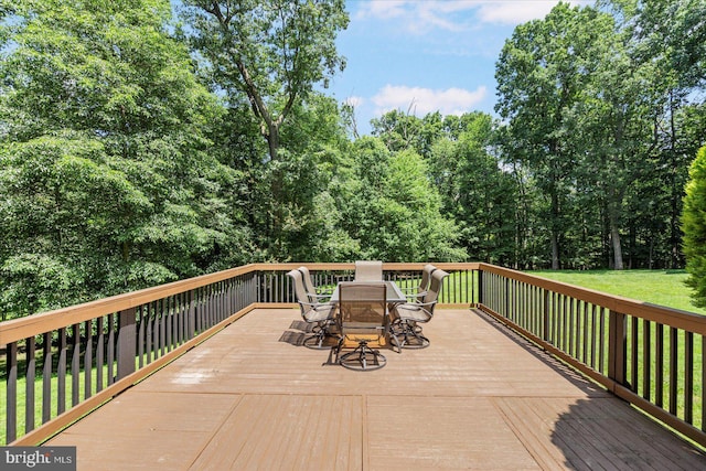 4 Brian Daniel Ct, Reisterstown, MD 21136 - wooden terrace featuring outdoor dining area, a lawn, and view of wooded area