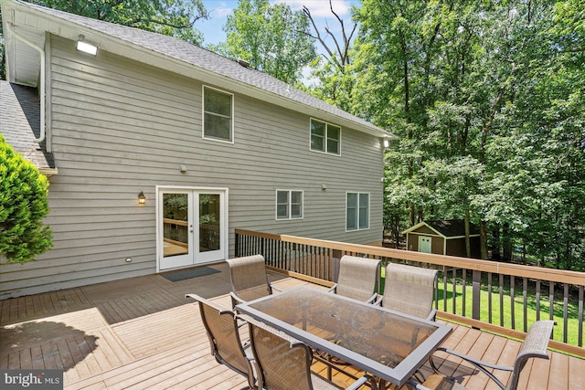 4 Brian Daniel Ct, Reisterstown, MD 21136 - deck with outdoor dining area, french doors, and a storage shed