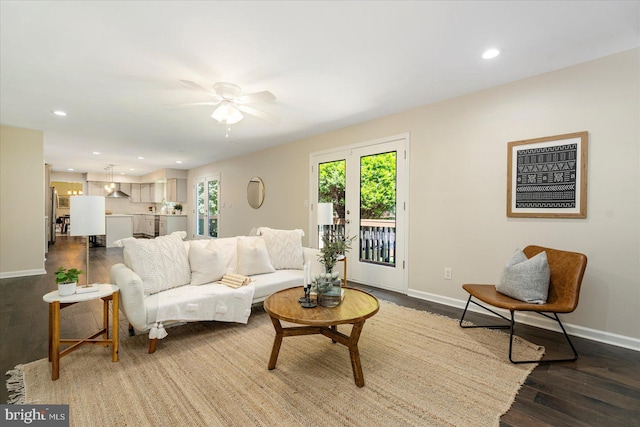 4 Brian Daniel Ct, Reisterstown, MD 21136 - living room with wood finished floors, a ceiling fan, and recessed lighting
