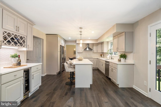 4 Brian Daniel Ct, Reisterstown, MD 21136 - kitchen with appliances with stainless steel finishes, wall chimney range hood, backsplash, healthy amount of natural light, and recessed lighting