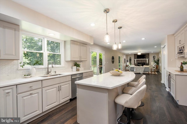 4 Brian Daniel Ct, Reisterstown, MD 21136 - kitchen featuring dishwasher, a center island, open floor plan, tasteful backsplash, and recessed lighting