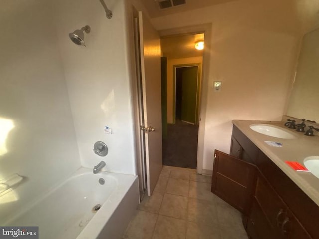 22 Trebing Ct, Willingboro, NJ 08046 - bathroom featuring tile patterned floors, a sink, tub / shower combination, double vanity, and visible vents
