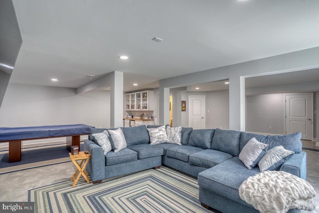 11520 Maull Rd Unit S-183, Lewes, DE 19958 - living area with finished concrete flooring, indoor bar, and recessed lighting