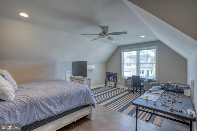 11520 Maull Rd Unit S-183, Lewes, DE 19958 - bedroom featuring wood finished floors, baseboards, ceiling fan, recessed lighting, and vaulted ceiling