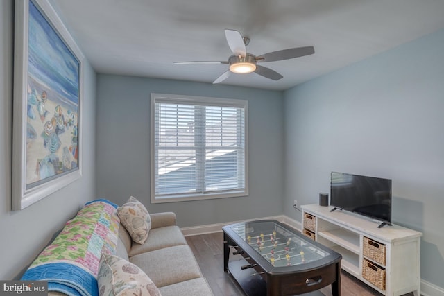 11520 Maull Rd Unit S-183, Lewes, DE 19958 - living room featuring baseboards, a ceiling fan, and wood finished floors