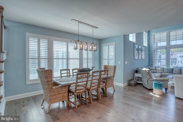 11520 Maull Rd Unit S-183, Lewes, DE 19958 - dining room featuring baseboards, plenty of natural light, wood finished floors, and a notable chandelier