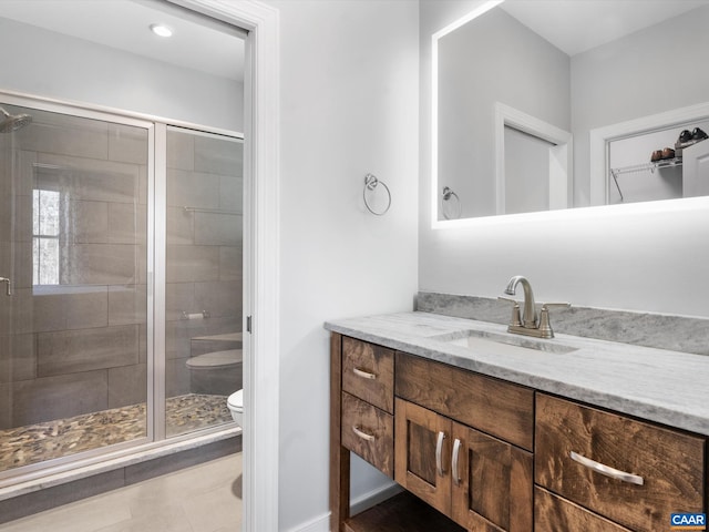 3185 Polecat Creek Ln, Scottsville, VA 24590 - bathroom with vanity, a shower stall, and toilet